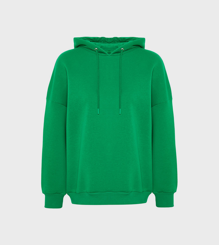 Green hoodie, 100% cotton blend, slim fit