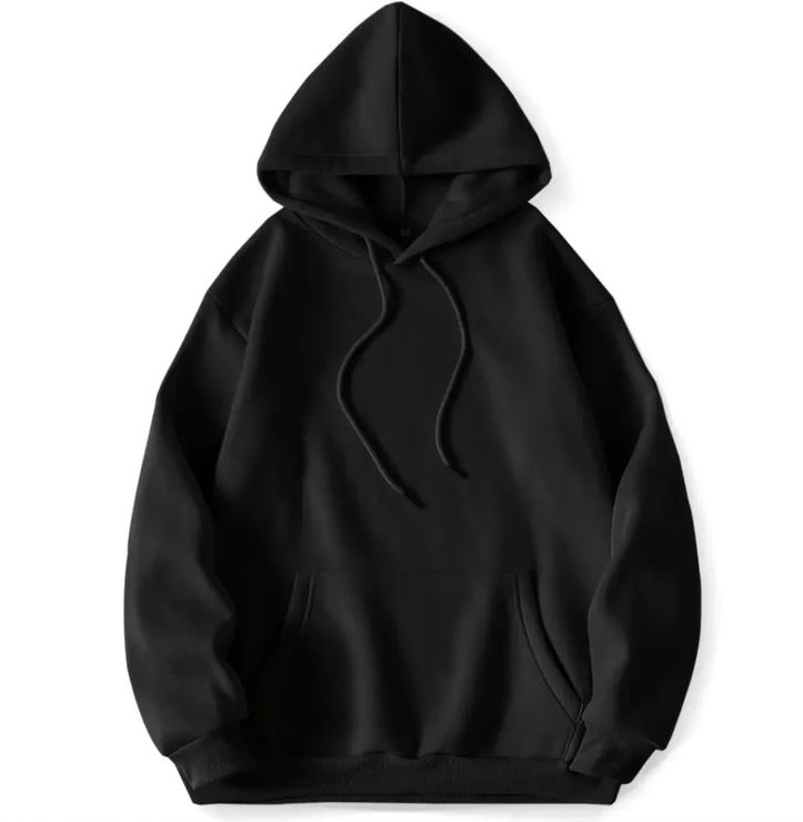 Black hoodie, 70% cotton blend, slim fit