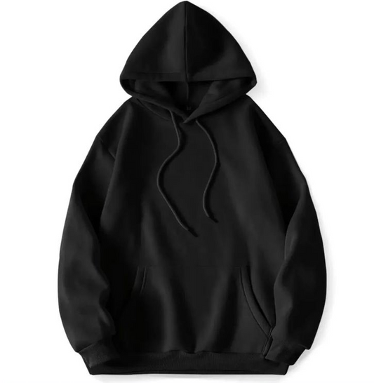 Black hoodie, 70% cotton blend, slim fit